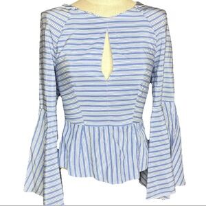 Milly Blue White Striped Luna Bell Sleeve Blouse
